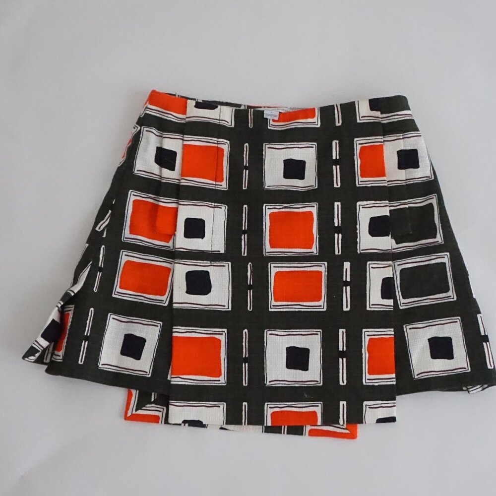 Diane Von Furstenberg Black, White & Orange Geometric Mini Skirt
